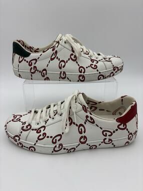 Gucci Ace Sneakers White Red GG Logo Print Womens Size 11 / Mens 7 / EU 41